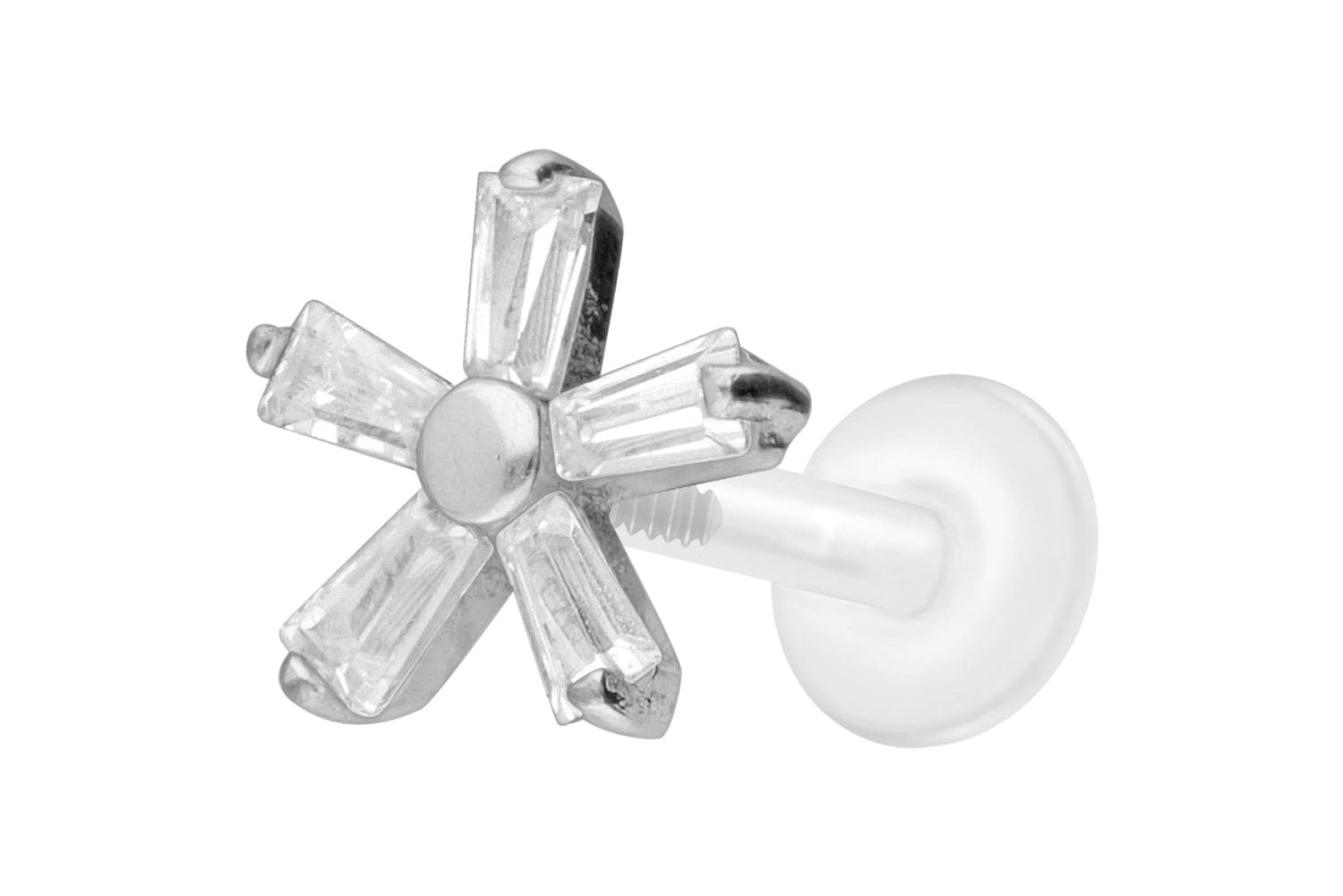 PTFE Labret Piercing mit Innengewinde + Titan-Aufsatz KRISTALLBLUME